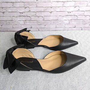 SHOEDAZZLE Manerva Pointed-Toe Ballet Flat - faux leather Bow - Black SIZE 10